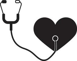 Black heart checking in stethoscope. vector