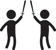 Character of faceless two males holding swords. vector