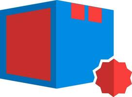 Icon of box with sticker in blue and red color. vector