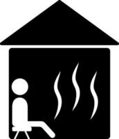 Steam spa concept, man sitting in sauna room, black and white color. vector