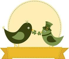 Illustration of green birds with shamrock leaves. vector