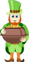 Leprechaun man holding cauldron. vector