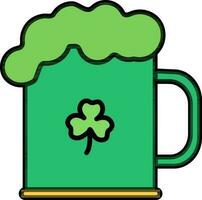 Green Beer Mug with shamrock leaf. vector