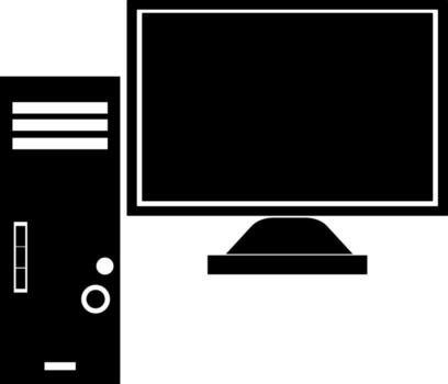 Illustration of black and white computer screen with cpu. vector
