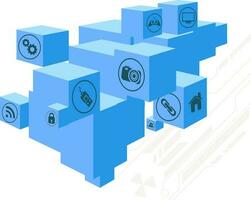 Flat web symbols on 3D blue abstract elements. vector