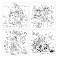 Magical Family Coloring Book Pages vector