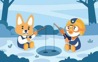 Penguin And Friend Do Fishing vector