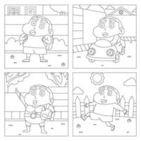 Funny Kindergarten Boy Coloring Book Pages vector