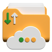 nube Conservazione 3d illustrazione. file trasferimento concetto. nube Scarica e caricare icona. digitale file organizzazione servizio o App con dati trasferimento. 3d rendere illustrazione png