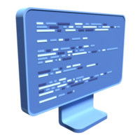 Computer programming or developing software. 3d rendering of flat monitor. Coding 3d render. 3d computer monitor. 3d render illustration png