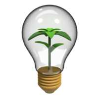 Light bulb with green eco power plug design. 3d rendering eco-friendly light bulb icon. Renewable energy sources and green electricity. 3d rendering illustration png
