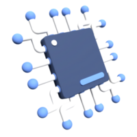 3d rendere di microchip o semiconduttore patata fritta. 3d icona processore patata fritta. processore centrale processore unità isolato. 3d interpretazione illustrazione png