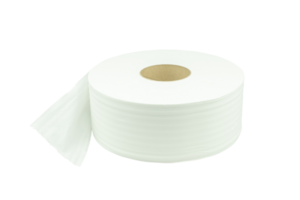 Toilette Papier groß oder Gewebe rollen sanitär Vertikale und Haushalt, schließen oben Detail von Vertikale sauber Toilette Papier rollen. Gewebe ist Leicht Papier oder Licht Krepp Papier. auf transparent Hintergrund, png