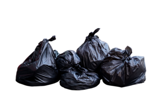 Group of black plastic garbage bag isolated on transparent background, PNG File