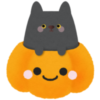 Cute black cat sitting in spooky Halloween pumpkin png