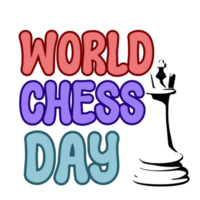 World chess Day  text, World chess Day calligraphy, chess Day lettering inscription clipart on transparent background, chess piece digital art, chess king queen piece clipart, chess icon png