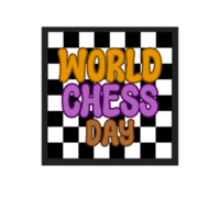 World Chess Day text with chessboard background clipart on transparent background, world chess day calligraphy, lettering inscription, typography, chessboard clipart on transparent background png