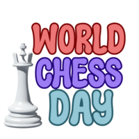 World chess Day  text, World chess Day calligraphy, chess Day lettering inscription clipart on transparent background, chess piece digital art, chess king queen piece clipart, chess icon png