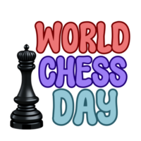 World chess Day  text, World chess Day calligraphy, chess Day lettering inscription clipart on transparent background, chess piece digital art, chess king queen piece clipart, chess icon png