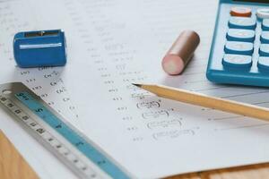 math problems on desk in class photo