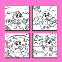 Collection of Cute Boy Activity Coloring Pages vector