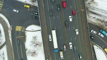 Bird's eye view on moving cars on the road video