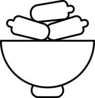 Black line art illustration of Dates in bowl icon. vector