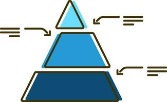 Three Level Pyramid icon in blue color. vector