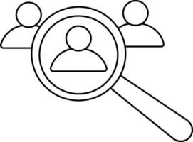 Employee with magnify glass for job searching. vector