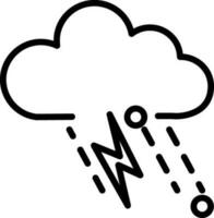 Line Art Illustration of Rainy Cloud with Lightning and Hailstones Icon. vector