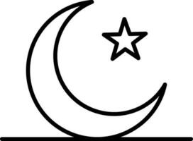 Black line art Crescent Moon with Star icon. vector