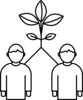 Two man with Plant icon in thin line art. vector