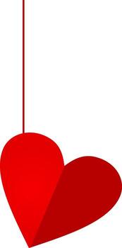 Flat style hanging heart in red color. vector