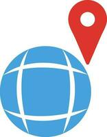 Globe icon with map pin in flat style. vector