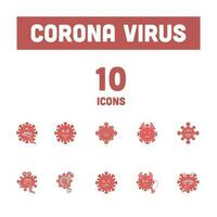 Monster Virus Emoji 10 Icon Set In Red Color. vector