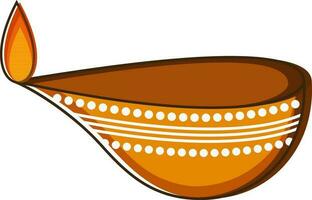 Brown illuminated oil lamp Diya design. vector