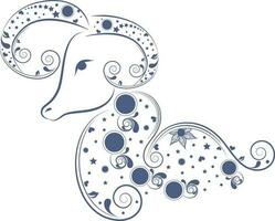 Blue color of floral design of aries in zodiac signs. vector