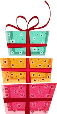 Flat illustration of gift boxes with ribbon.