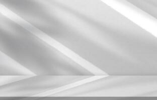 Studio background,Shadow Striped diagonal sun light reflection  on white concrete wall texture background, Empty Grey Backdrop banner for cosmetic display with sunshine effect overlay on cement floor photo