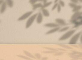 otoño fondo,estudio antecedentes con hojas sombra en cemento pared textura, producto monitor con ramas hojas sombra en beige hormigón pared,naranja piso,concepto para otoño temporada fondo bandera foto