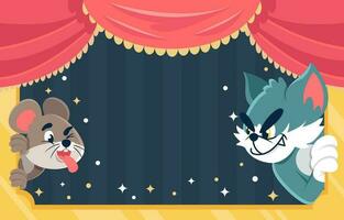 Rat and Cat Playing Catch and Run in Stage vector