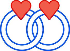 Diamond Heart Shape Couple Ring icon in blue and red color. vector