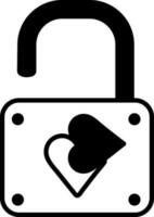 Open Heart Lock icon in black outline. vector