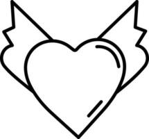 Heart with Wings icon in thin line art. vector