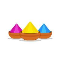 Holi colors in bowl on white background. vector