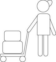 Character of human holding trolley in black line art. vector