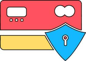 Colorful icon of credit or debit card with security sign. vector