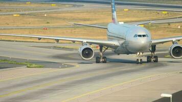 FRANKFURT AM MAIN, GERMANY JULY 19, 2017 - American Airlines Airbus A330 taxiing after landing at 07L. Fraport, Frankfurt, Germany video