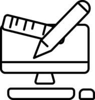 Line art drawing tools Ruler and pencil in monitor screen icon. vector