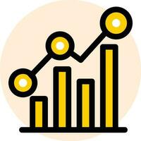 Statistics bar graph icon in yellow and black color. vector